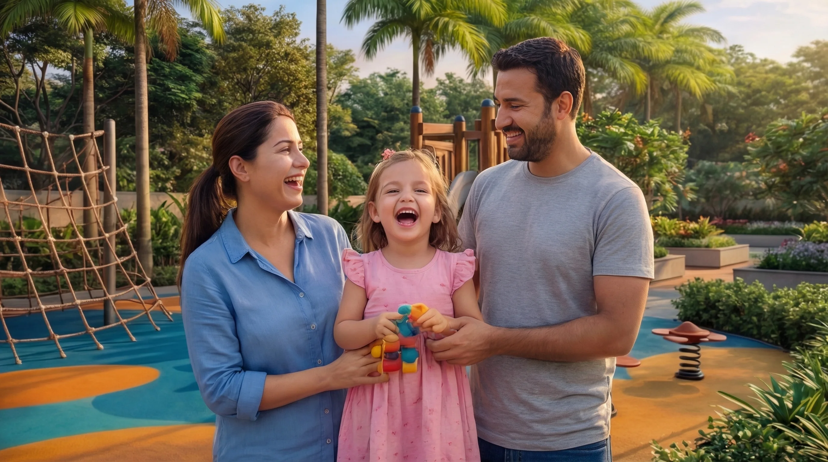 Familia conviviendo en la zona de juegos infantil